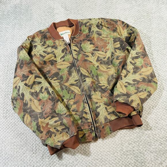 Vintage Gander Mtn Camo Leaf Retro Fullzip Bomber Jacket Mens 2XL - Picture 1 of 6